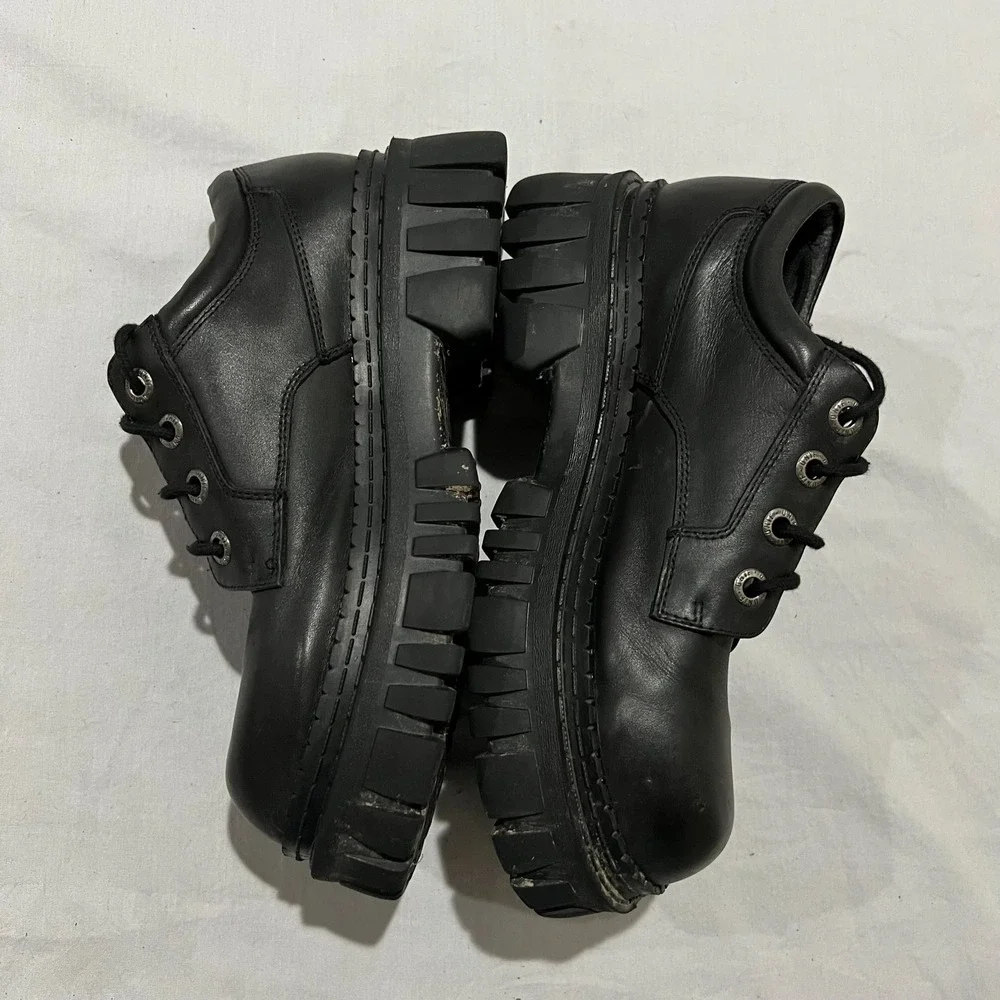 Unif Womens Black Leather Round Toe Lace Up Low Top Chunky Platform Shoes Sz 8